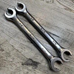 SK USA 3/8" x 7/16" Open End Flare Nut Wrench F1214 Forged USA Lot of 2 - Picture 1 of 5