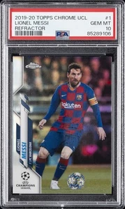 2019 TOPPS CHROME CHAMPIONS LEAGUE REFRACTOR #1 LIONEL MESSI PSA 10 - Picture 1 of 2