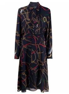 Abito camicia donna Lauren Ralph Lauren taglia 8 blu navy stampa equitazione etichetta nera - Foto 1 di 11