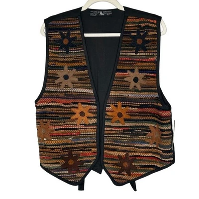 AJ Womens Vest Size L Western Star Patchwork Textured Multi Color Leather NWT - Image 1 of 4