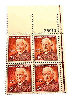 🚩#1062 3 Cent George Eastman, Plate Block [25010] Mint / NICE SET - Image 1 of 2