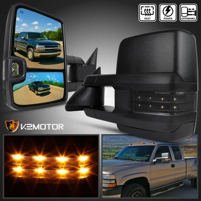 Fits 1999-2002 Chevy Silverado Sierra Power Heated+Smoke LED Signal Tow Mirrors - Image 1 of 4