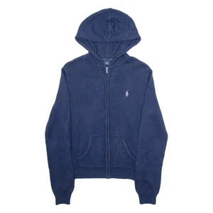 RALPH LAUREN Hooded Womens Jumper Blue Tight Knit L - Picture 1 of 6