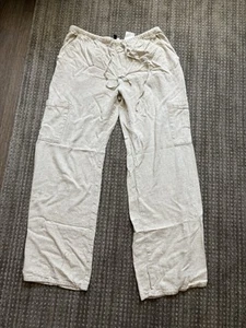 H&M Damen Leinenhose mit Kordelzug Cargo Taille gerades Bein weiß Größe S - Bild 1 von 4