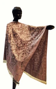 TRENDY CASHMERE SILK PASHMINA REVERSIBLE STOLE SHAWL WRAP SCARF THROW KASHMIR - Picture 1 of 6