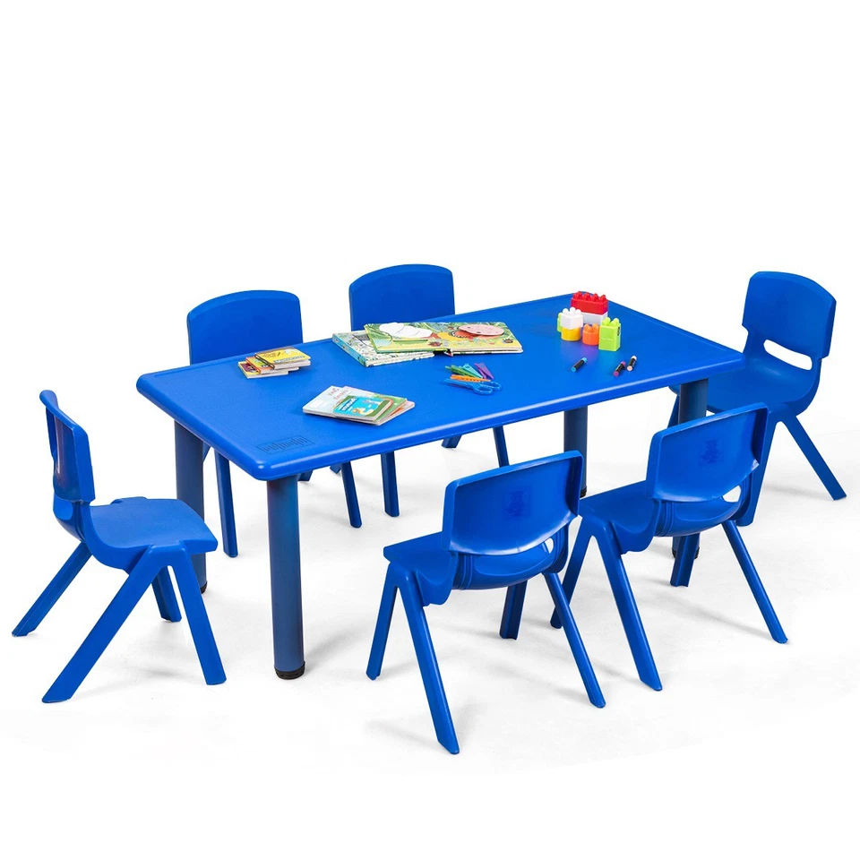 Costway Kids Plastic Table Stackable Chairs Set Indoor/patio Classroom Home Blue