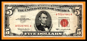 United States USA US VF Note $5 Dollars 1963 Red Seal - Picture 1 of 2