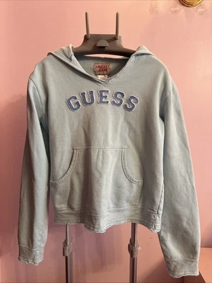 Винтажный Y2K Guess джинсы бирюзовый синий логотип толстовка с капюшоном пуловер свитер женщин M - Изображение 1 из 4