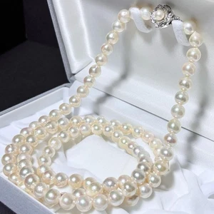 Collar de perlas Akoya 8,3-7,7 mm 82 cm broche de plata de Japón - Imagen 1 de 24