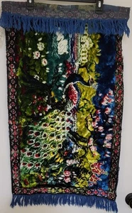 Vintage Samt Pfau Wandteppich 19,5 x 40" - Bild 1 von 6