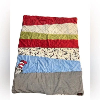 Dr. Seuss by Trend Lab Cat in the Hat Minky Patchwork Blanket Embroidery 31”x43 - Image 1 of 4