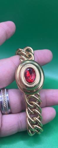 "Bracciale Cristallo Rosso Firmato Givenchy Vintage Tono Oro 7 1 2""