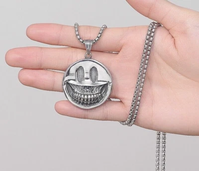 Мужской из нержавеющей стали смайлик лицо подвеска Lucky ожерелье ювелирных изделий подарок - Изображение 1 из 4