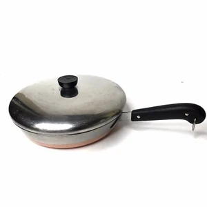 Revere Ware 10 Inch Copper Bottom Double Circle Pre 1968 Skillet With Lid - Picture 1 of 9