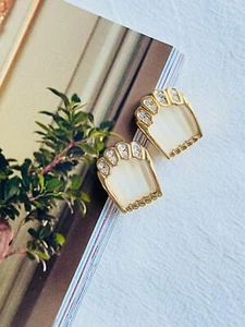 Christian Dior Vintage 1980s White Jelly Belly Shell Frost Crystals, Earrings - Picture 1 of 10
