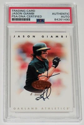 JASON GIAMBI AUTOGRAPHED 1996 LEAF SIGANTURE SERIES BASEBALL CARD (PSA DNA) - Image 1 of 2