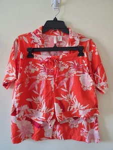 Cynthia Rowley Women's M Linen-Blend Top/Shorts Set Floral Orange - FLAW/SIZE - Picture 1 of 24