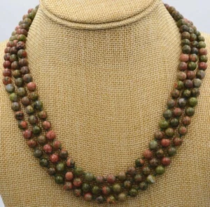 Fashion 3 Rows 6mm Green Red Unakite Round Gemstone Beads Necklace 17-19'' PN353 - Picture 1 of 4