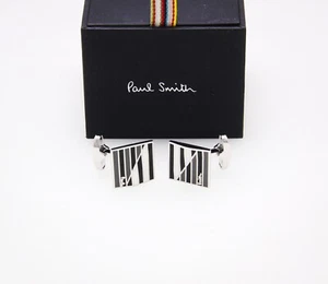 NEW PAUL SMITH LUXURY WHITE/GREY 'SQUARE DIAGONIA' LOGO CUFFLINKS - RRP £149 - Picture 1 of 9