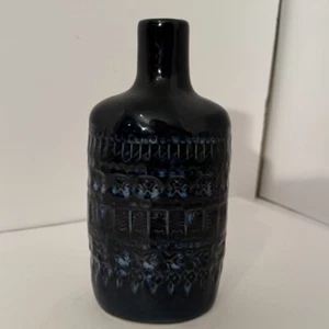 Crate and Barrel Adalynn Cobalt Blue Etched Ceramic Vase Thailand 8” Tall - Picture 1 of 9