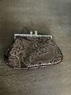 Vintage Brown Fabric Coin purse Metal Top and Small Chain Handle