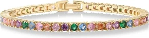 Pulsera 14K Pulsera De Circonitas Cúbicas 3 mm Vibrante Multicolore Para Mujer - Foto 1 di 4