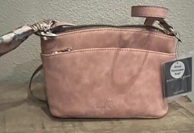 Bolso de hombro Nanette Lepore de gamuza rosa polvoriento para mujer con bufanda extra nuevo con etiquetas Foto 1 de 4