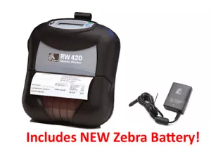 Zebra 420 RW420 R4D-0UBA000N-00 4" Printer BLUETOOTH +LI72 CHARGER & NEW BATTERY - Picture 1 of 4