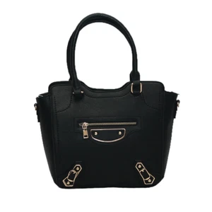 MUJER SEÑORA BOLSO DE MANO GRANDE NEGRO DORADO CREMALLERAS - Imagen 1 de 3