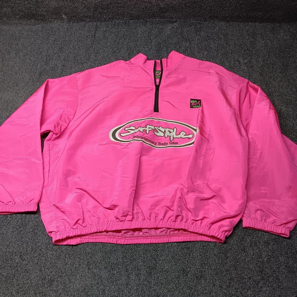 Vintage Surf Style Windbreaker Jacket Adult One Size Hot Pink 90s 1/4 Zip - Image 1 of 4