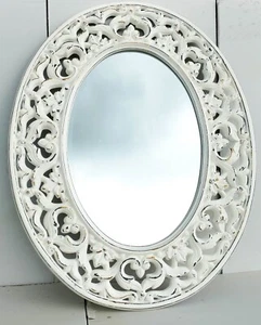 Textured Rustic Oval Wall Mirror White Frame Brand New - PU035 - Picture 1 of 9