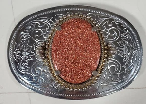 Vintage Blue Ribbon Tru-West Rockmount Western Wear Belt Buckle with stone 3.5" - Picture 1 of 3