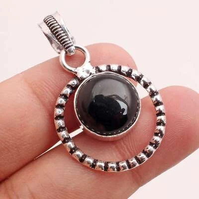 Schwarzer Onyx Edelstein Versilbert Handmade Anhänger Schmuck Gift 3cm P-13510 - Bild 1 von 3