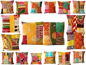 Indian Bohemian Patchwork Vintage Kantha Pillow Covers Mixed Set of 4 Pillow, - Picture 1 of 18