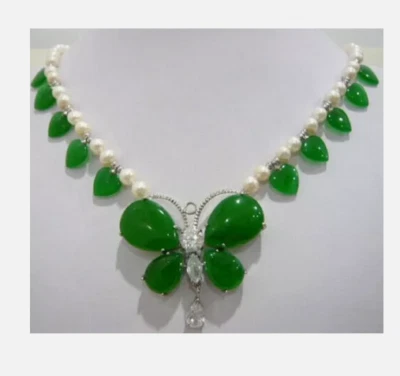 Hermoso Collar Regalo Mujer Mariposa Jade Perla Jade Corazón Pollo 18" Foto 1 de 3