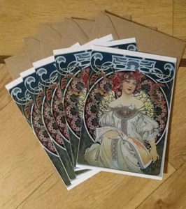 Mucha Art Nouveau cards notelets + envs 5 pack, folded A6 blank l - Picture 1 of 3