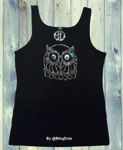 t shirt donna bling gufo paillettes no strass canotta maglietta scintillante glitter - Foto 1 di 5