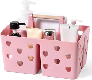 Portable Shower Caddy Pink Plastic Basket Tote w/ Handle Dorm Bathroom Organizer - Picture 1 of 12
