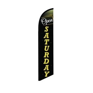Open Saturday Yellow Swooper Flutter Feather Flag | 3ft W x 11.5ft Tall - Picture 1 of 3
