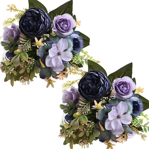 Deep Blue Artificial Peony & Hydrangea Bouquet with Fern Leaves for Decor - Picture 1 of 13