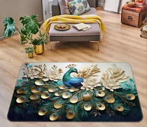 3D Peacock Petals R098 Non Slip Rug Mat Round Elegant Carpet Panda - Picture 1 of 5
