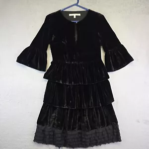 Banana Republic Olivia Palermo Dress 0 Velvet Tiered Wednesday Adams Whimsigoth - Picture 1 of 17