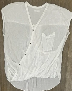 Helmut Lang Asymmetric Draped Blouse WHITE Lush Voile Cap Sleeve Top - Picture 1 of 8