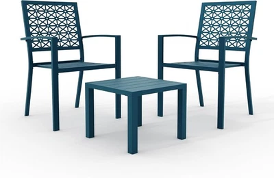 3-Piece Outdoor Steel Bistro Set Stackable Chairs Table Patio Balcony Furniture - Image 1 of 4