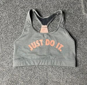 Nike Sports Bra Womens Medium Grey Drifit Medium Support Just Do It Crop Top - Foto 1 di 8