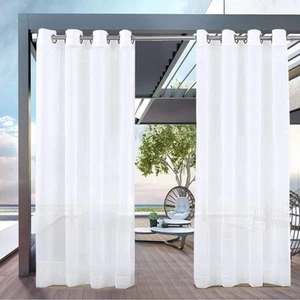 White Outdoor Curtain 1 Sheer Panel 54 x 108 For Patio Waterproof - Picture 1 of 11