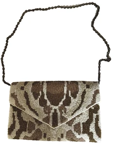 America & Beyond Neutral Beaded Envelope Crossbody/Clutch Snap Close & Pocket - Picture 1 of 21