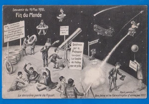 End of the world 1910 Halley comet Escape to the moon old postcard - Picture 1 of 2