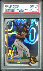 2022 Bowman James Wood 1st Lava Refractor Chrome Prospect /399 PSA 10 GEM MT - Picture 1 of 2
