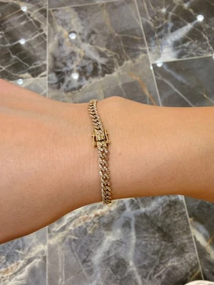 Brazalete cubano de diamantes de lujo de 5 mm de oro amarillo de 10 quilates 0,95 quilates - Elegante 7"  Foto 1 de 4